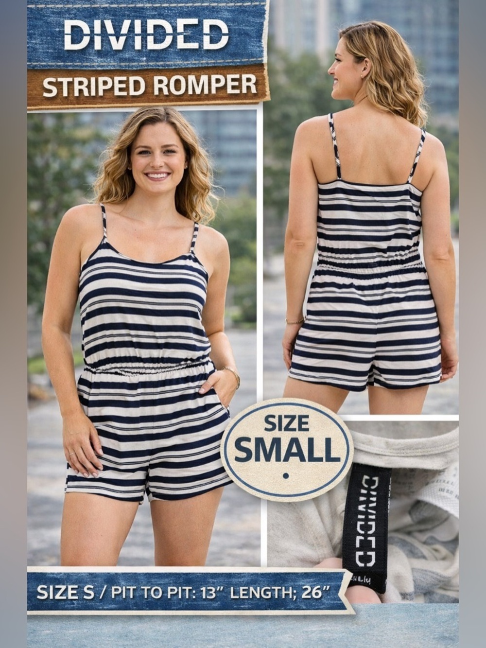 Divided Striped Sleeveless ROMPER small Pit to pit 13in length 26in